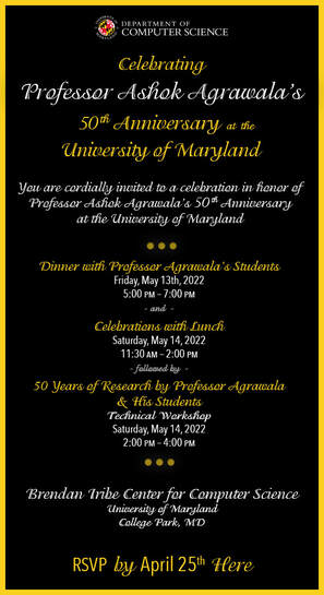 Department of Computer Science • Professor Ashok Agrawala's 50th Anniversary at the University of Maryland -- Email Invitation Graphic
